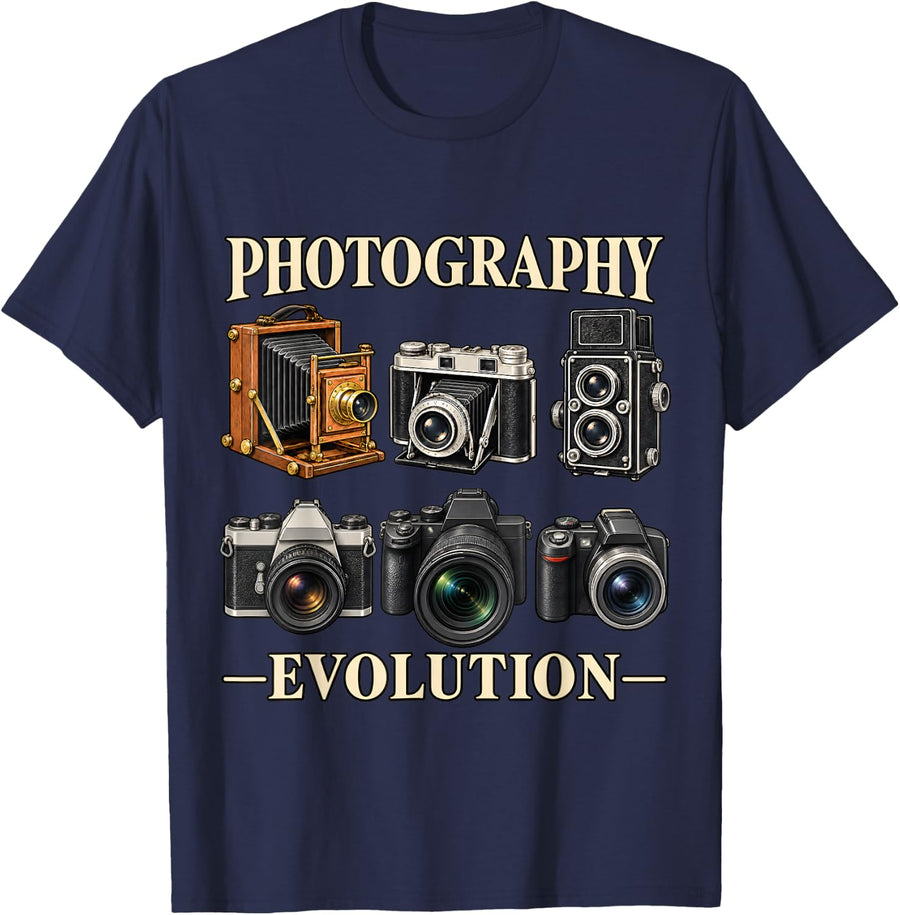 Photography Evolution Camera History Photographer T-Shirt - Navy Blue