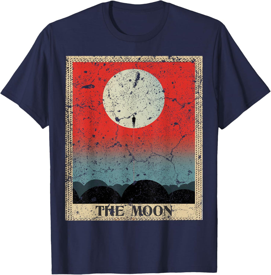Distressed Grunge Tarot Card The Moon T-Shirt - Navy Blue