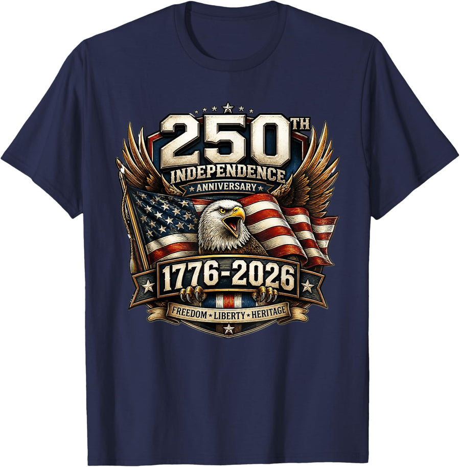 250 Years American 1776 2026 250th 4th July Independence Day T-Shirt - Navy Blue