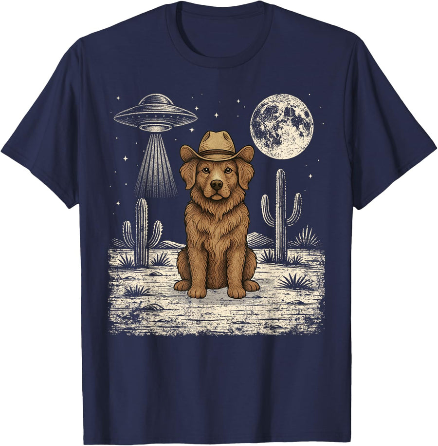 Funny Nova Scotia Duck Tolling Retriever Cowboy Western UFO T-Shirt - Navy Blue