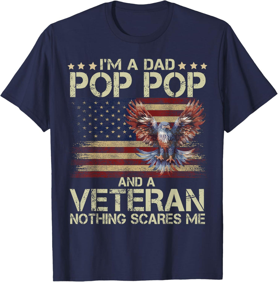Dad Pop Pop Veteran American Flag flying eagle Father's Day T-Shirt for Men - Navy Blue