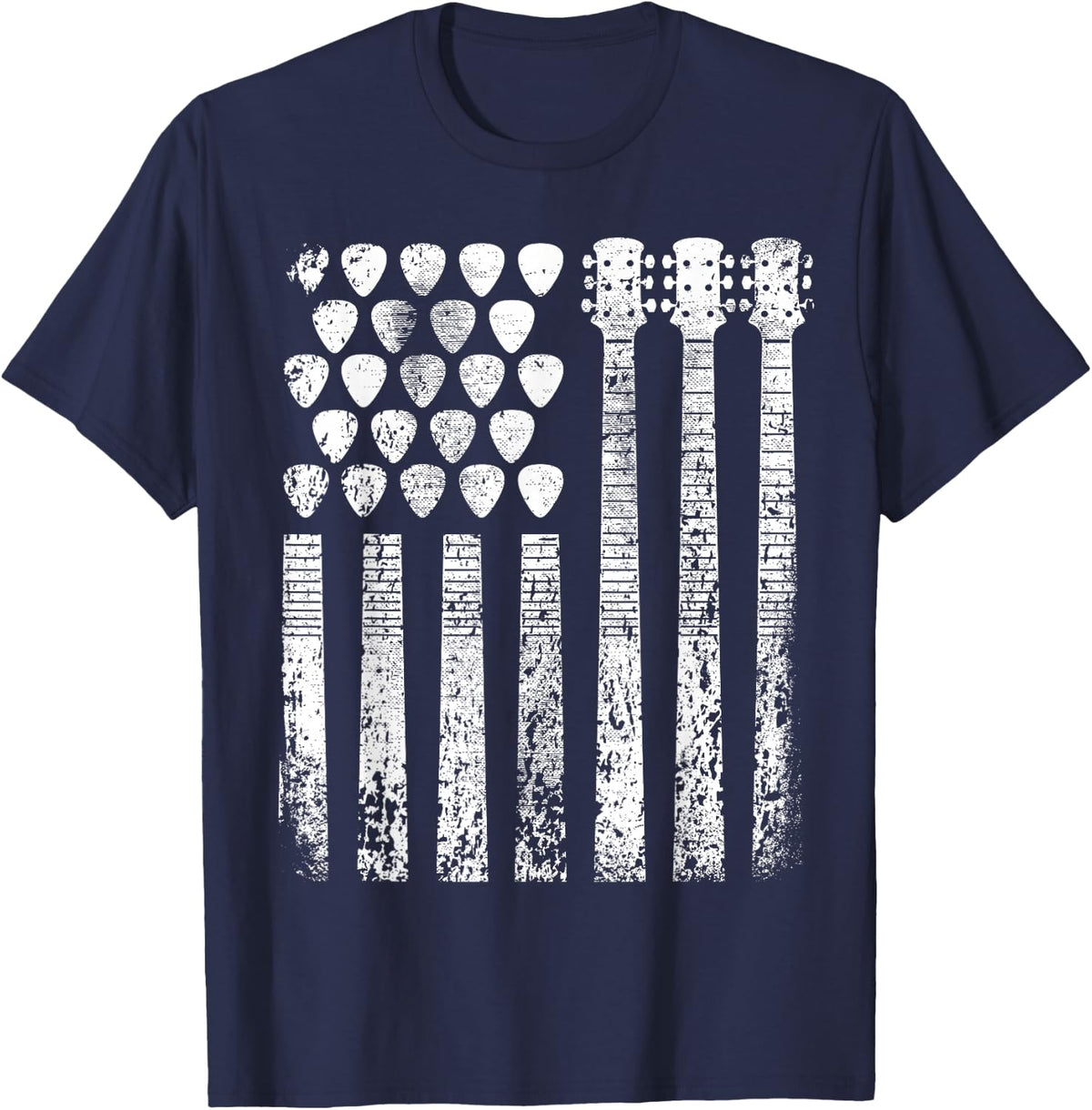 USA Guitar American Guitarist American Flag Guitar T-Shirt - Navy Blue