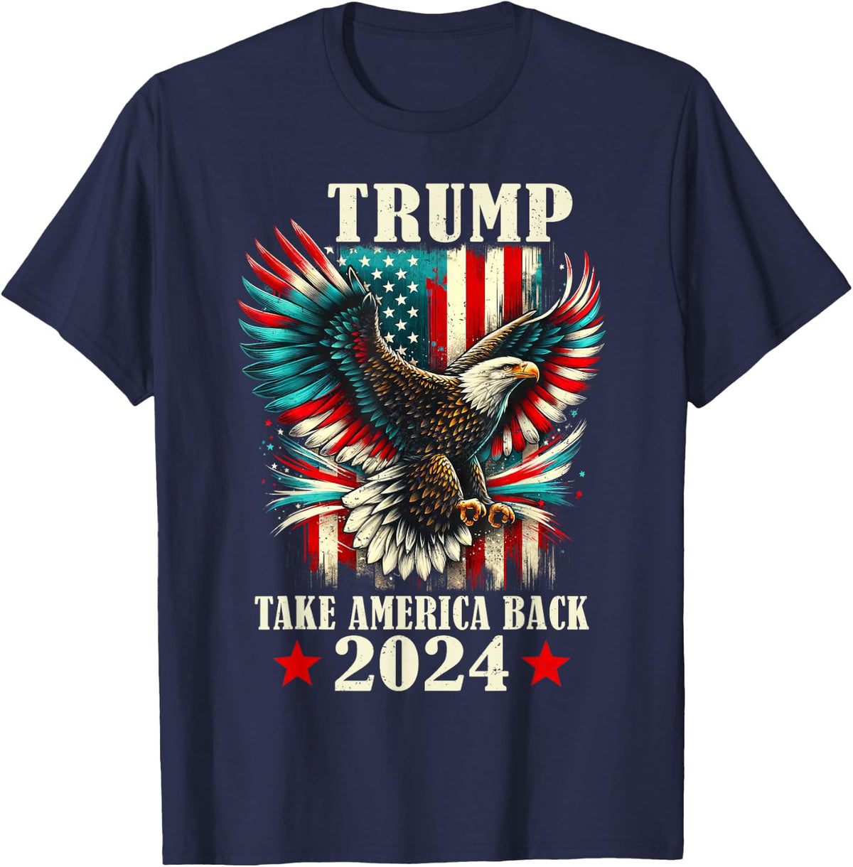 Patriotic Eagle USA Flag Trump 2024 Take America Back T-Shirt - Navy Blue