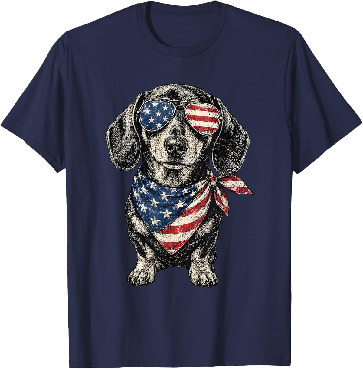 Patriotic Dachshund Dog American Flag USA 4th of July T-Shirt - Navy Blue
