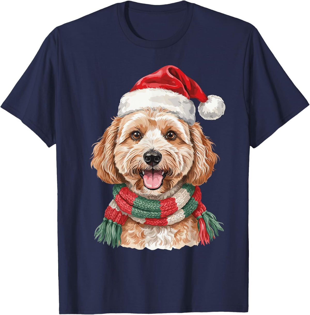 Cavapoo Santa Hat Christmas Dog Lover Mom Dad Holiday T-Shirt - Navy Blue