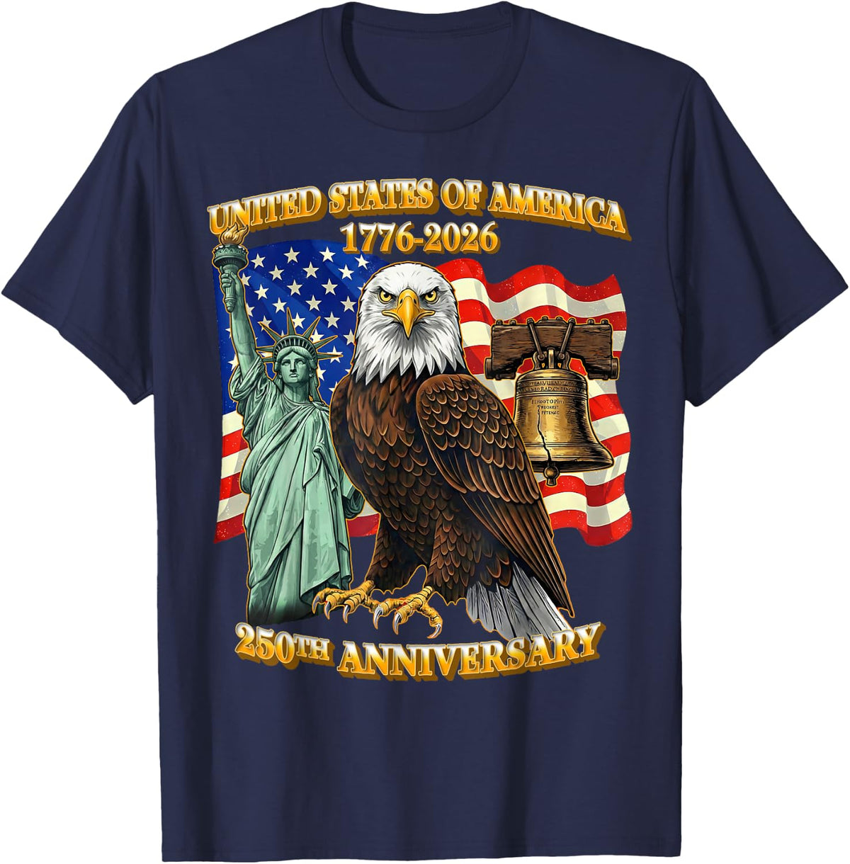 250 Anniversary USA 250th American Flag Patriotic 250 Years T-Shirt - Navy Blue
