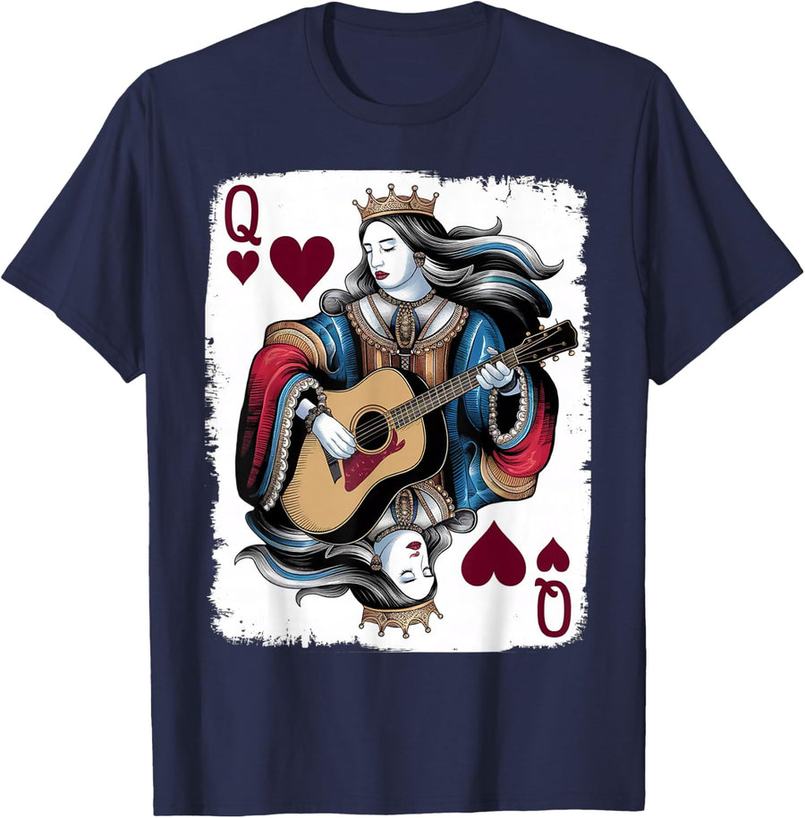 Vintage Queen of Hearts Guitarist T-Shirt - Navy Blue
