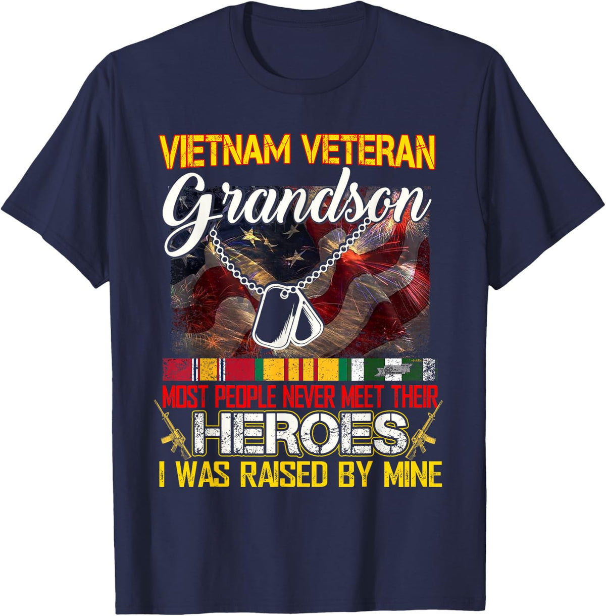 Proud Grandson Of A Vietnam Veteran My Grandpa Is A Hero T-Shirt - Navy Blue