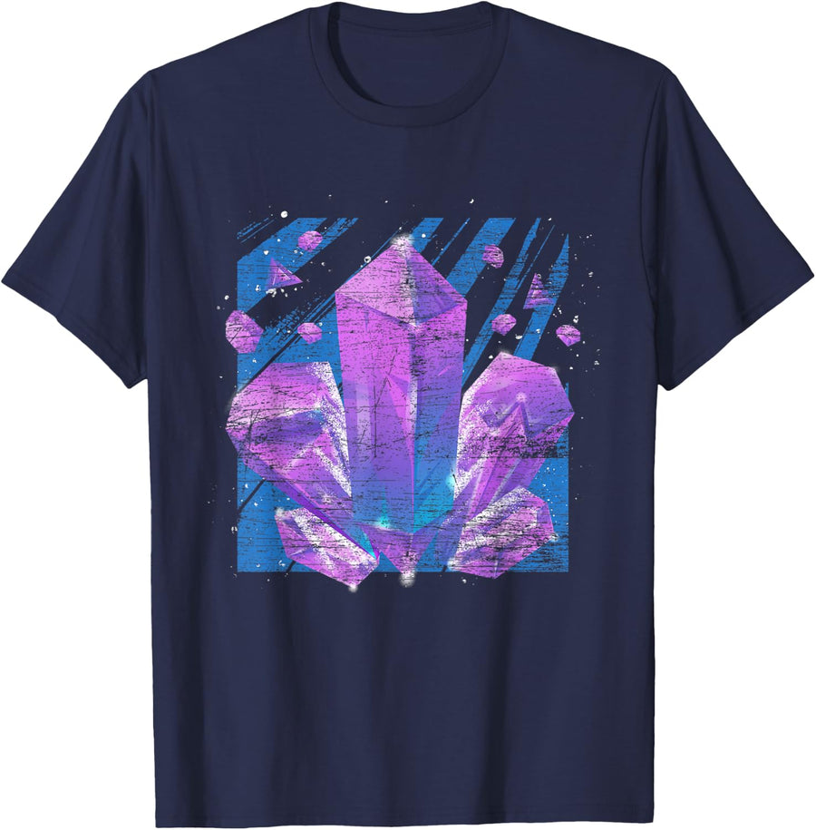 Vaporwave Art Crystals Astrology Pagan Occult Pastel Goth T-Shirt - Navy Blue