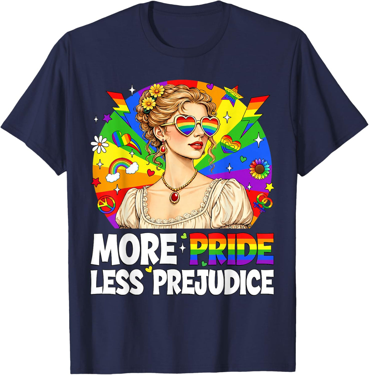 More Pride Less Prejudice Pride Month LGBTQ Gay Lesbian T-Shirt - Navy Blue