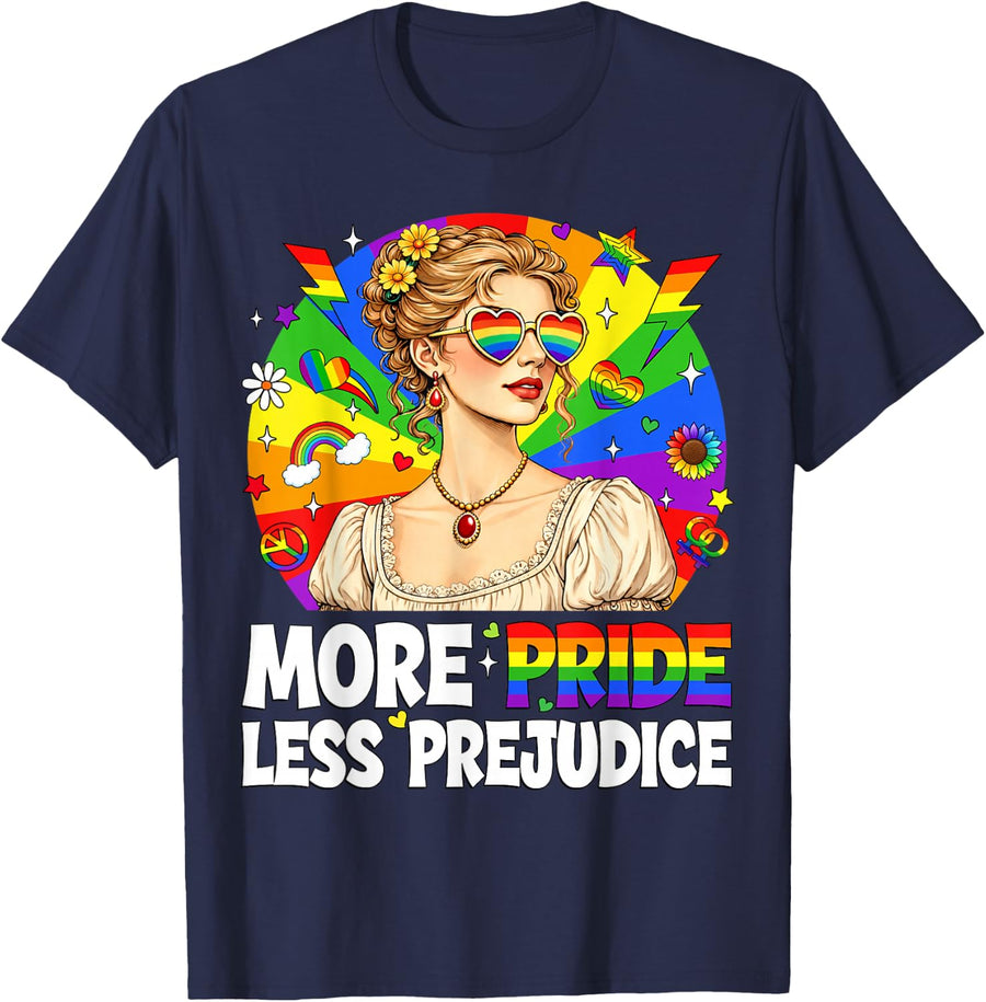 More Pride Less Prejudice Pride Month LGBTQ Gay Lesbian T-Shirt - Navy Blue