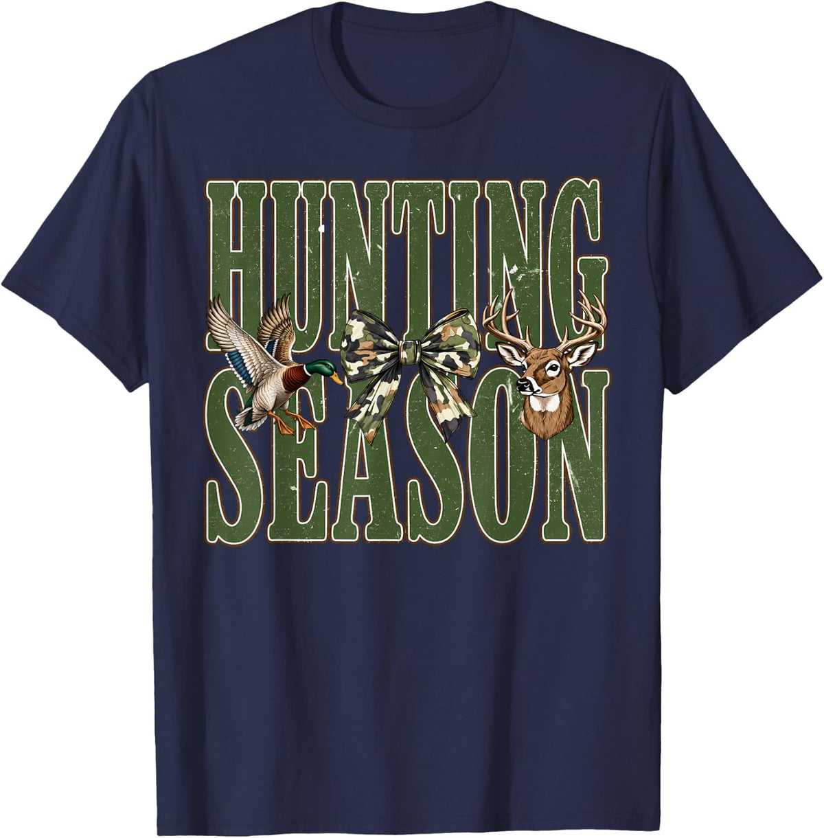 Hunting Season Camo Western Vintage Hunting Wife Men Women T-Shirt - Navy Blue