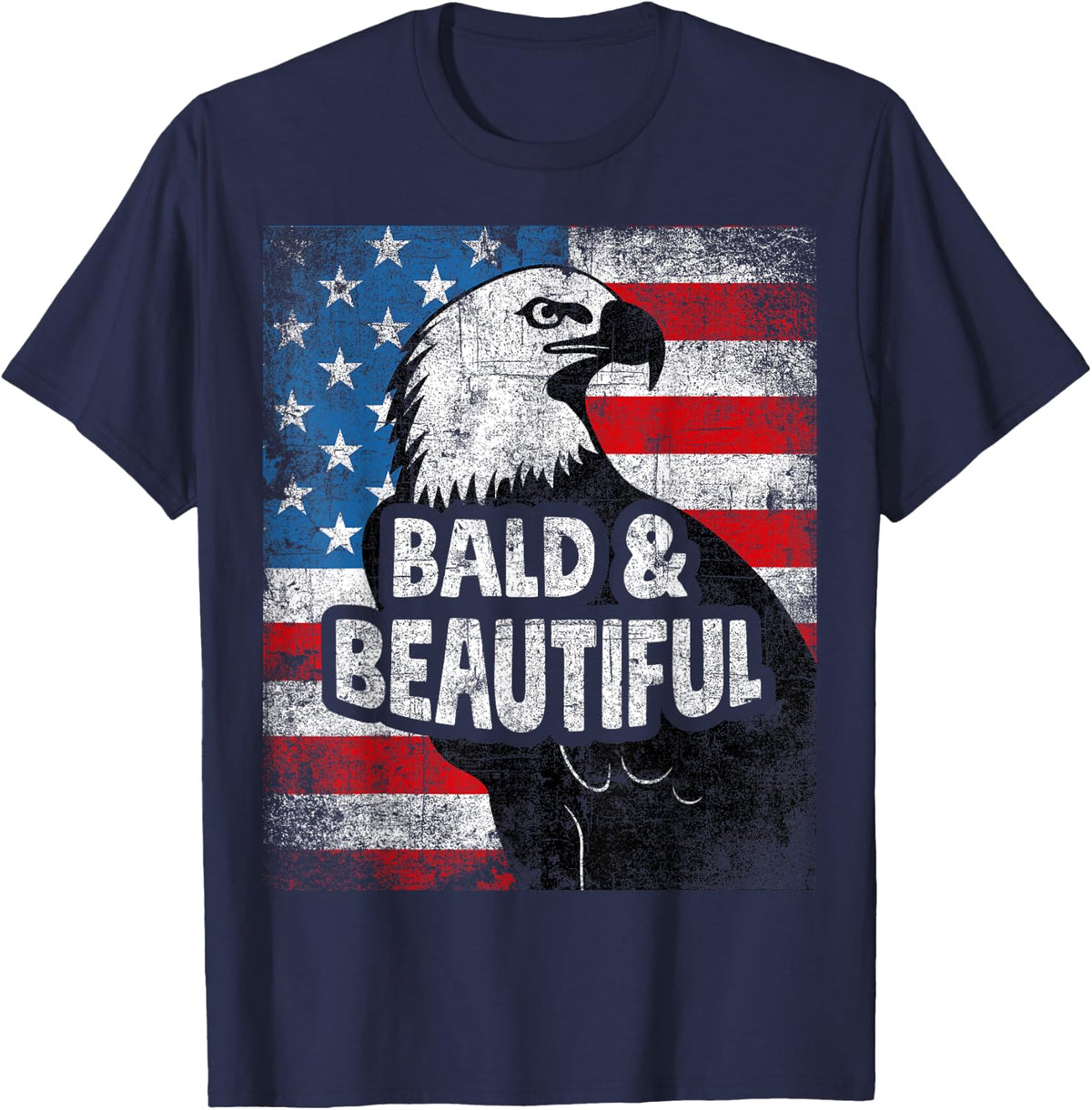 Eagle distressed vintage American flag grunge bald beautiful T-Shirt - Navy Blue