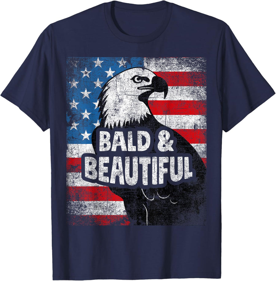 Eagle distressed vintage American flag grunge bald beautiful T-Shirt - Navy Blue
