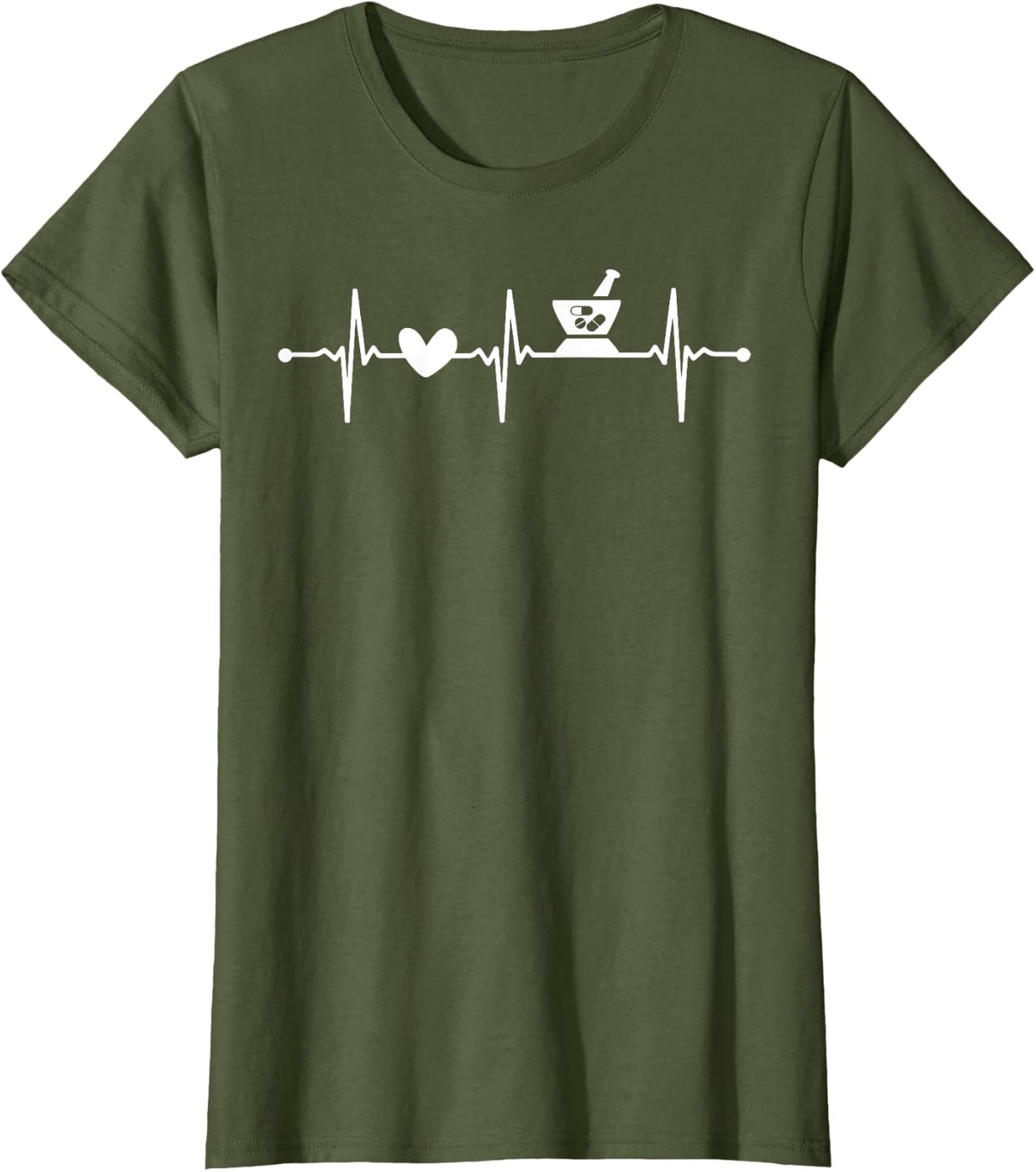 Pharmacist Heartbeats Funny Men Women Pharmacy Technician T-Shirt - Olive Green