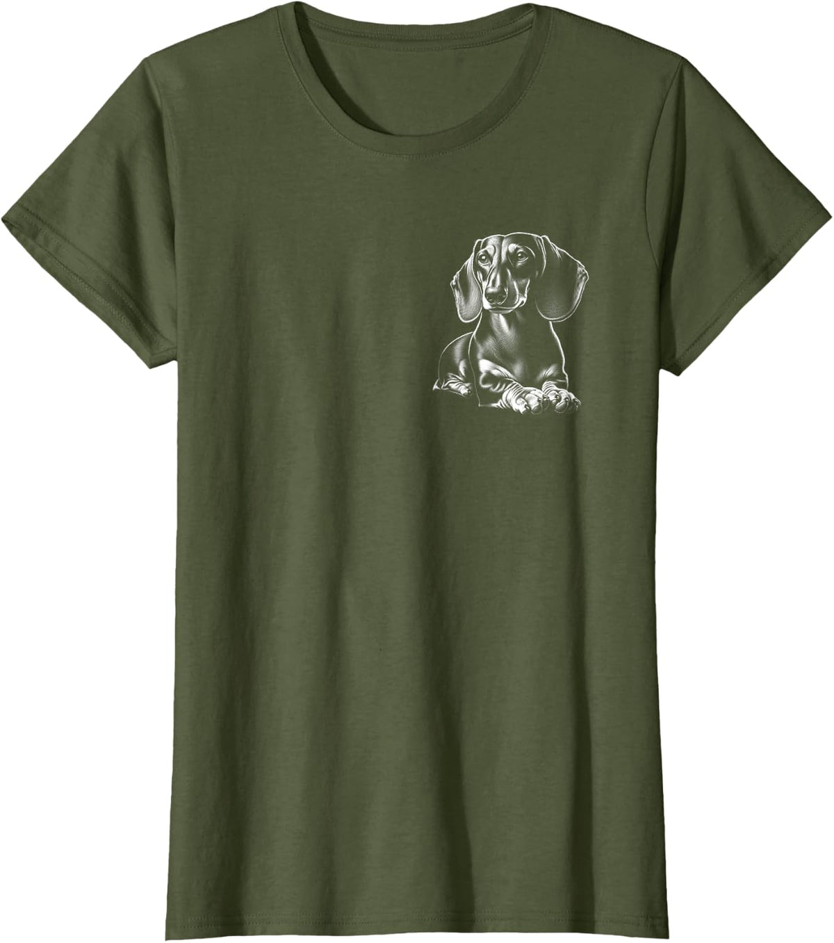 Super Cute Dachshund in Lying Pose on Chest T-Shirt - Olive Green