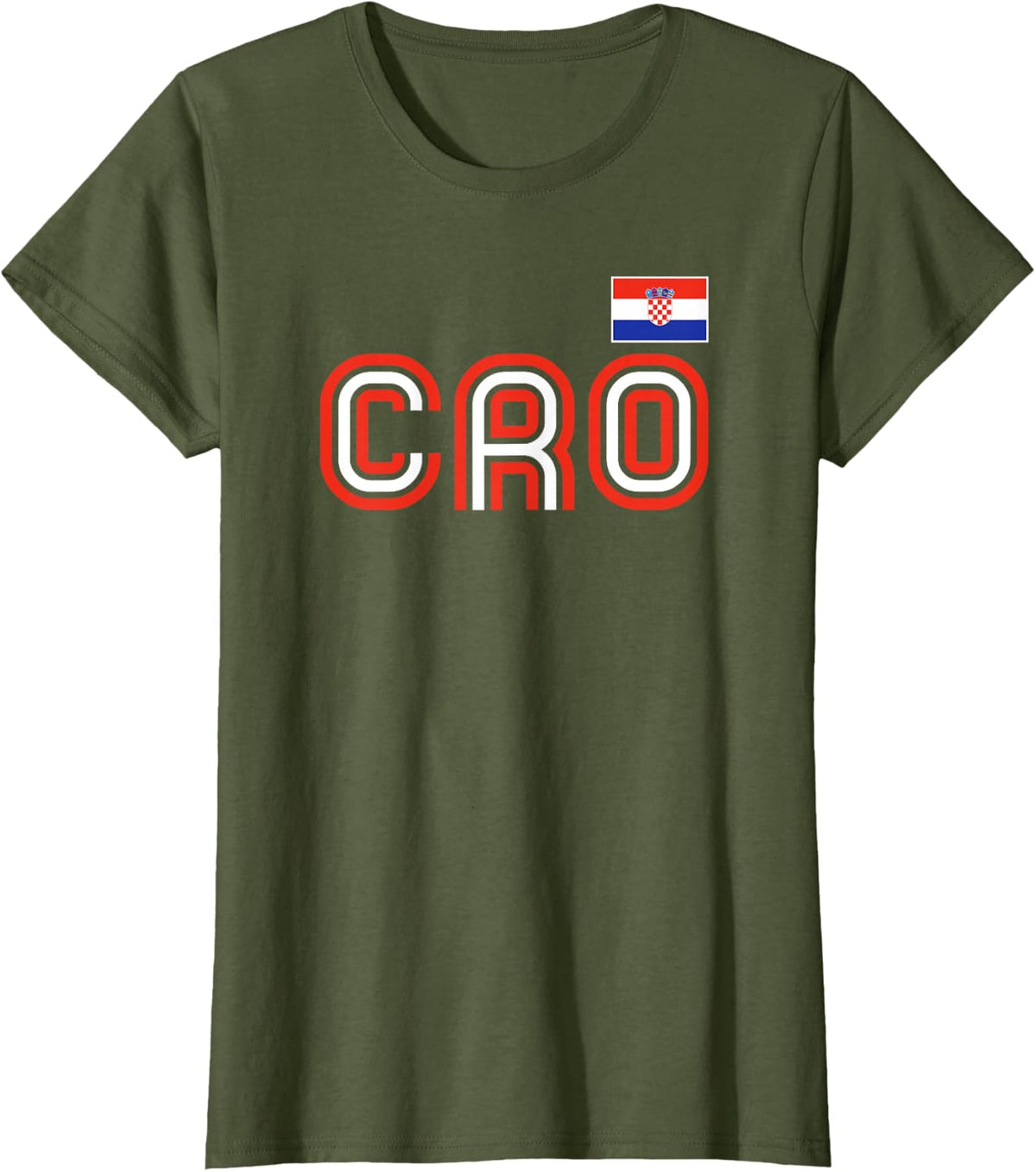 Croatia Flag Retro International Country Croatian Pride T-Shirt - Olive Green