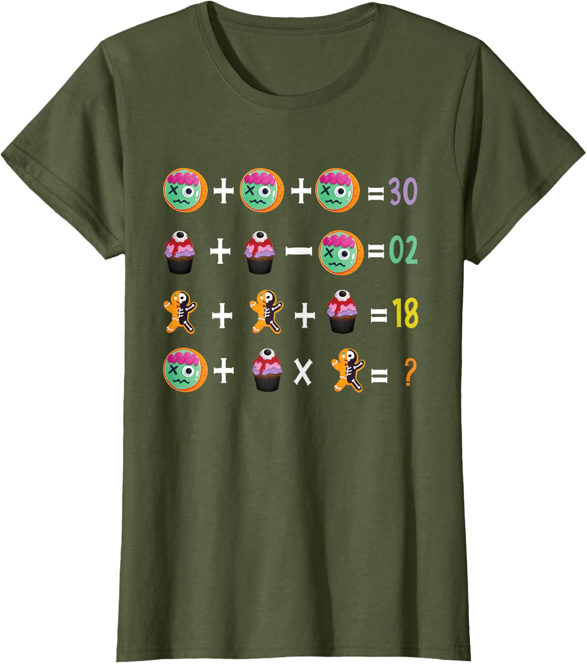 Halloween Order of Operations Quiz Math Teacher Student T-Shirt for Men Women Kids - Olive Green