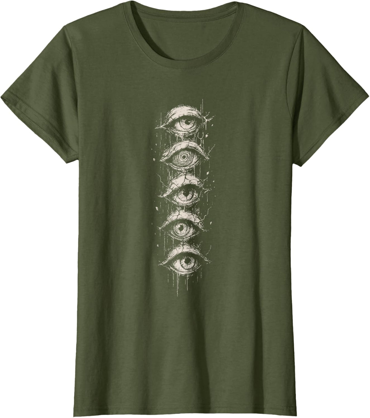 Weird T Shirts Eyes Goth Grunge Alt Y2K Eyeballs Strange Aesthetic Tees - Olive Green
