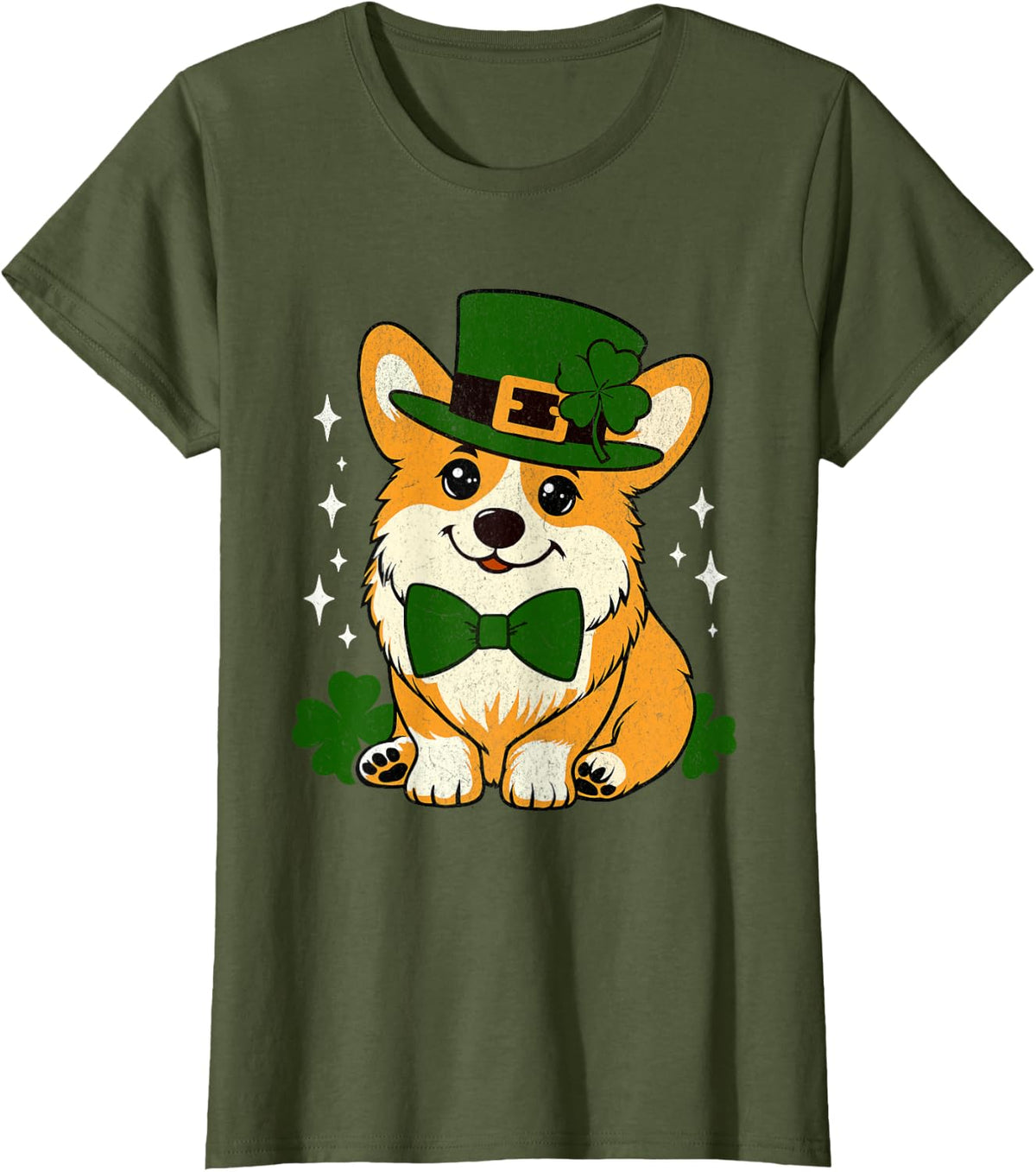 Corgi Irish Clover Funny St Patrick's Day Dog Lover Pet Men Women Kids T-Shirt - Olive Green