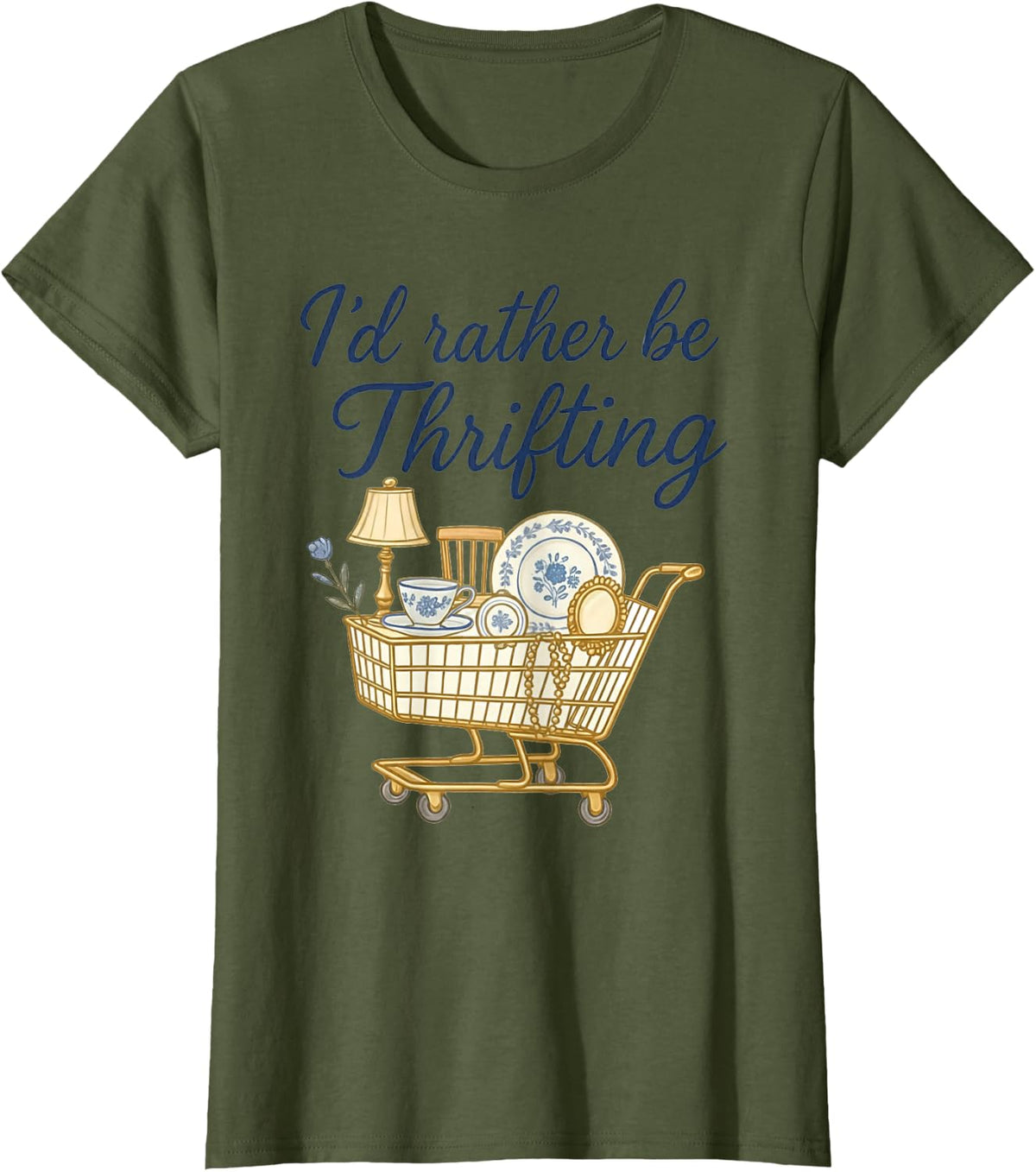 I'd Rather Be Thrifting T-Shirt - Olive Green