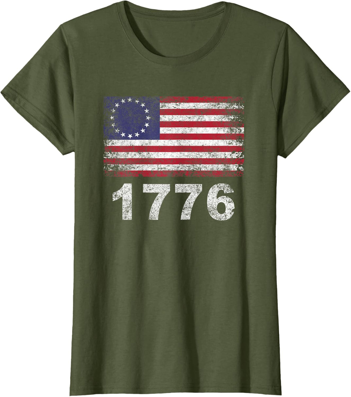 Independence Day July 4 1776 Fourth of July American Flag T-Shirt - Olive Green