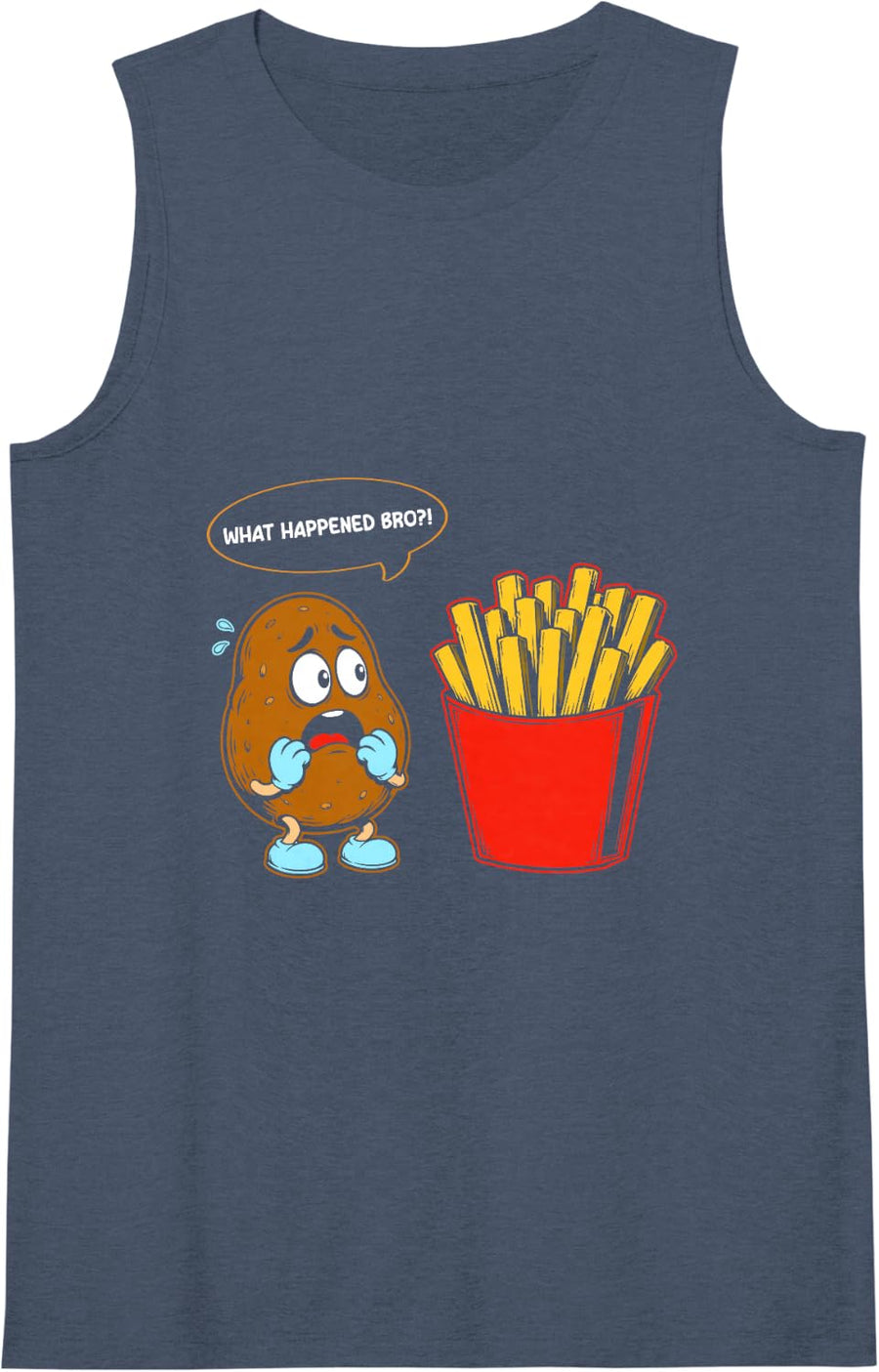Women's What Happened bro?! Funny French Fries Tank Top - Navy Blue