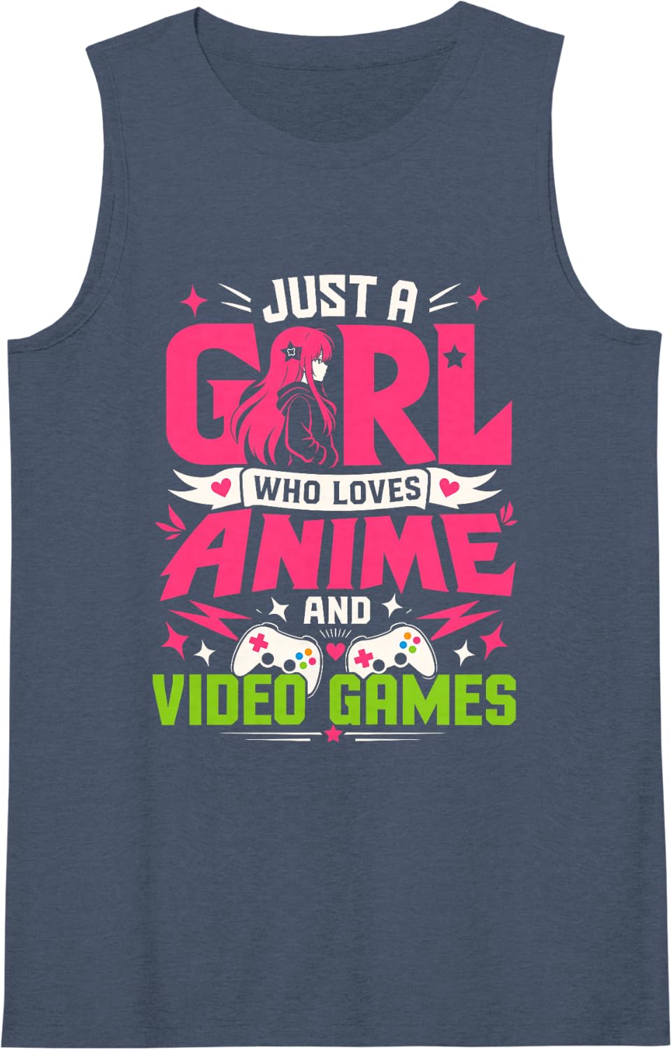 Women's Just A Girl Who Loves Anime and Video Games Sleeveless Tank Top - Navy Blue