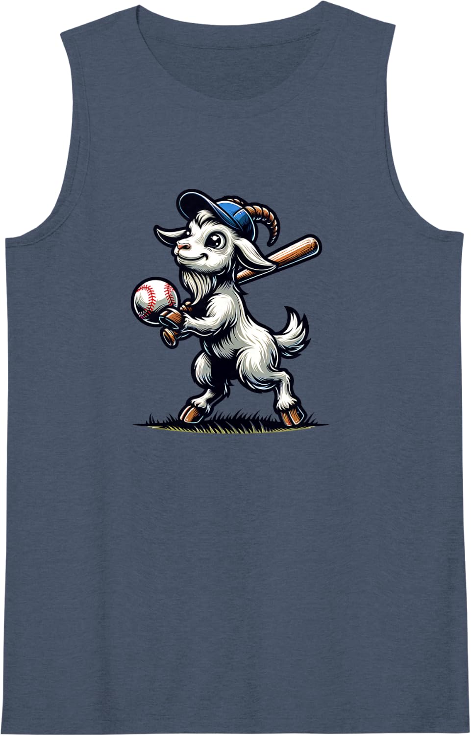 Women's Cute Goat Playing Baseball Men Women Children Sleeveless Tank Top - Navy Blue