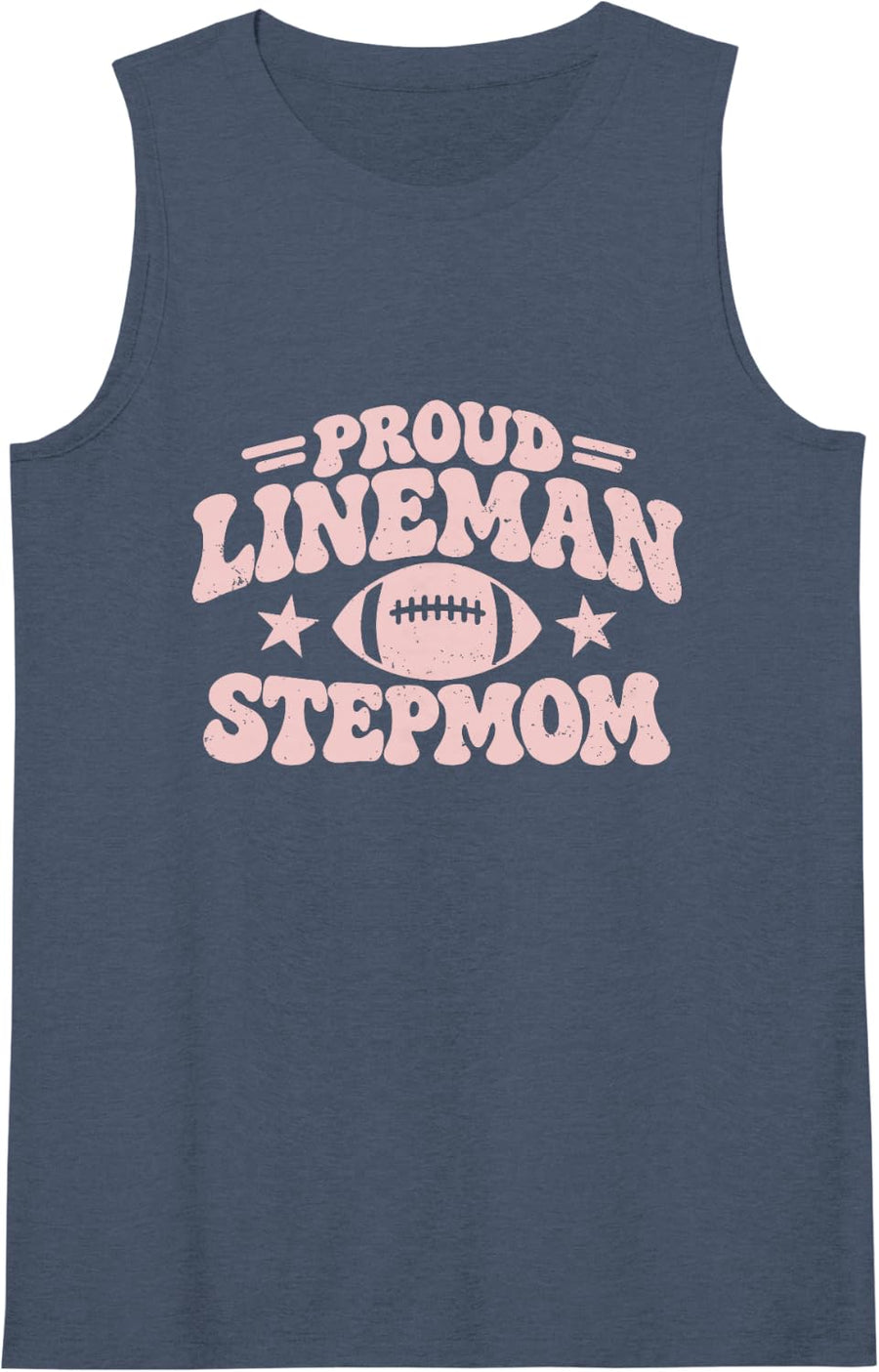 Women's Proud Lineman Stepmom Football Retro Women Quote Sleeveless Tank Top - Navy Blue