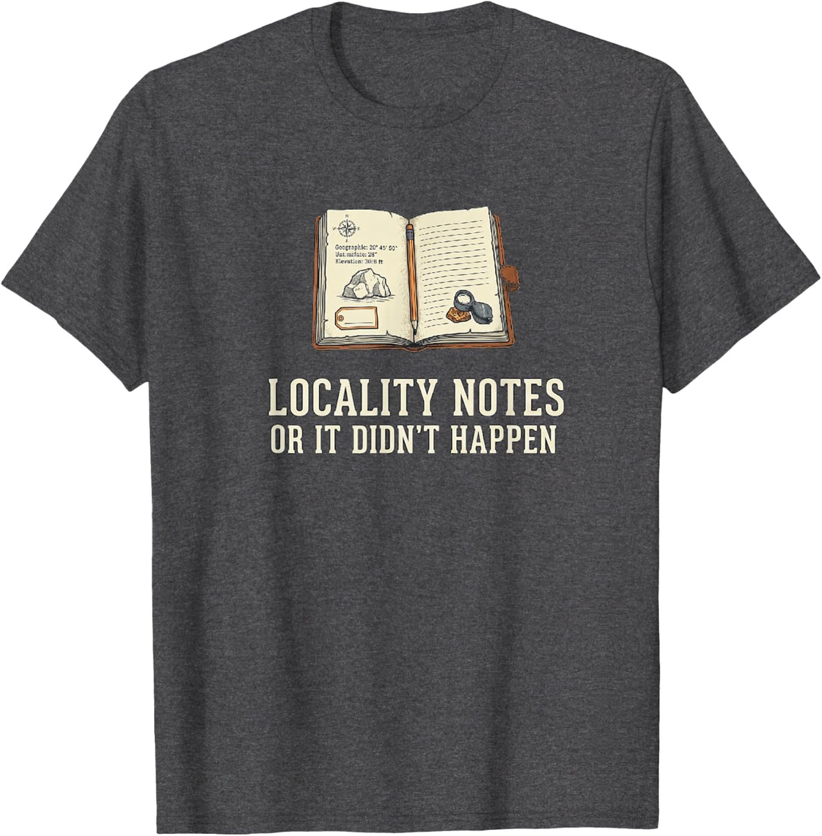 Rockhound Locality Notes T-Shirt - Dark Heather Grey