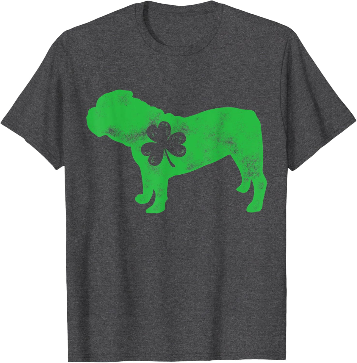 English Bulldog St Patricks Day Men Women Shamrock Dog Lover T-Shirt - Dark Heather Grey