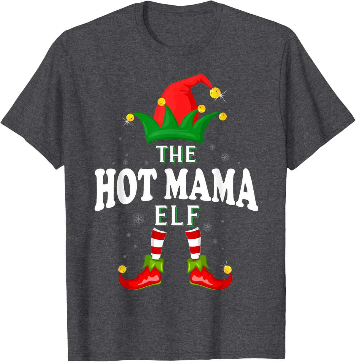 Xmas Hot mama Elf Family Matching Christmas Pajama T-Shirt - Dark Heather Grey