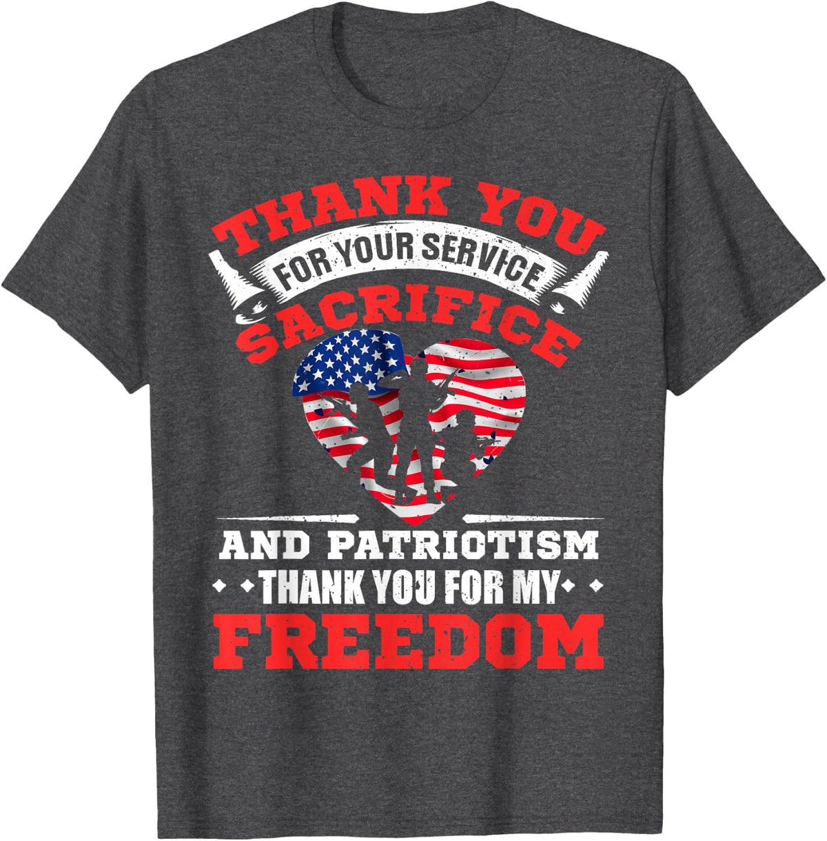 Veterans 4th Of July Thank You American Flag T-Shirt - Dark Heather Grey