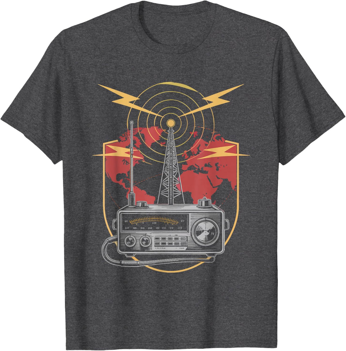 Ham Radio Operator Reaching World Backyard Antenna Tower T-Shirt - Dark Heather Grey