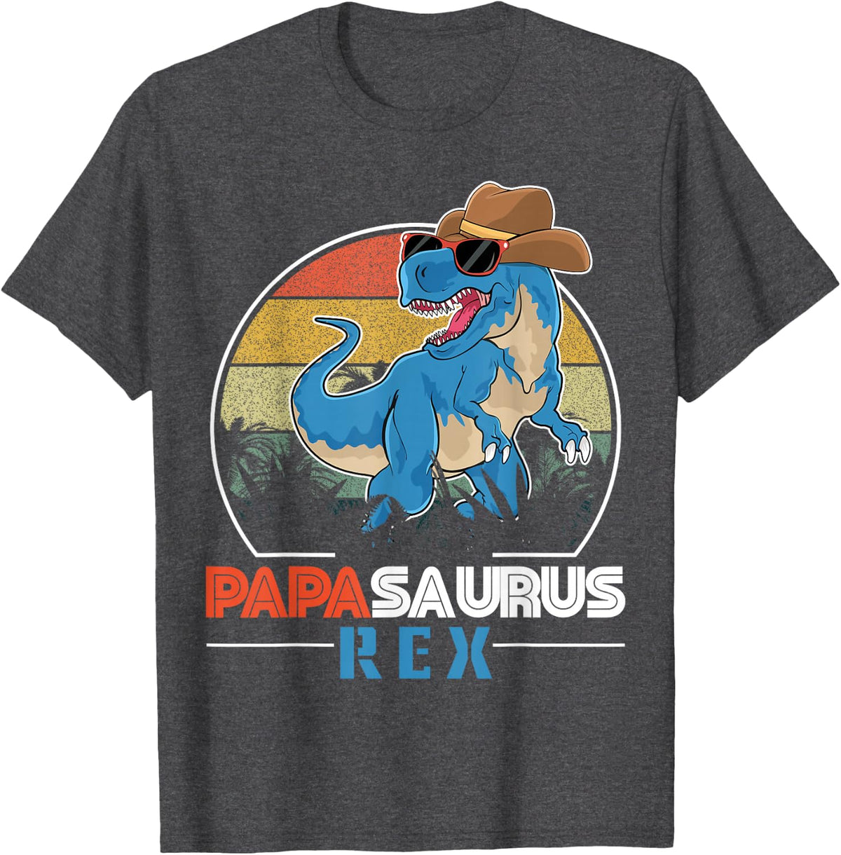 Papasaurus Rex Dinosaur Daddy Father Dad Fathers Day T-Shirt - Dark Heather Grey