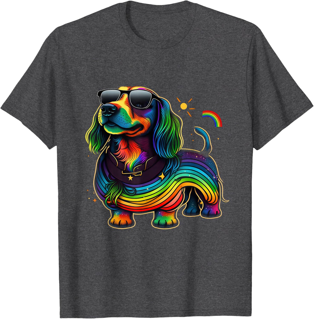 LGBT Gay Pride Dachshund Dog Shirt Tee for Rainbow Pride Month T-Shirts - Dark Heather Grey