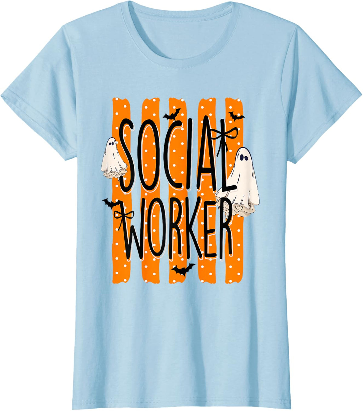Striped Social Worker Halloween Spooky MSW School Fall LCSW T-Shirt - Baby Blue