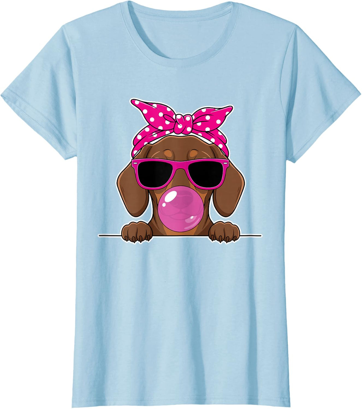 Dachshund Dog Kawaii Girl Pink Bandana Funny Dachshund Gum T-Shirt - Baby Blue