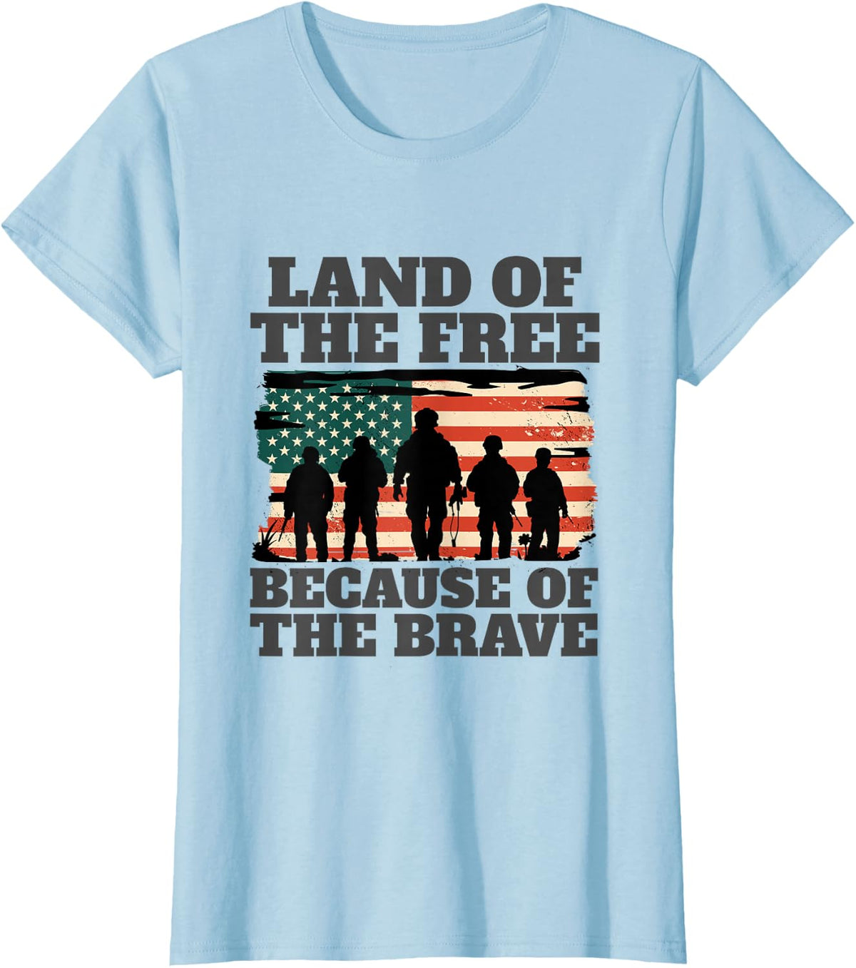 Land of the Free Because of the Brave Memorial Veterans Day T-Shirt - Baby Blue