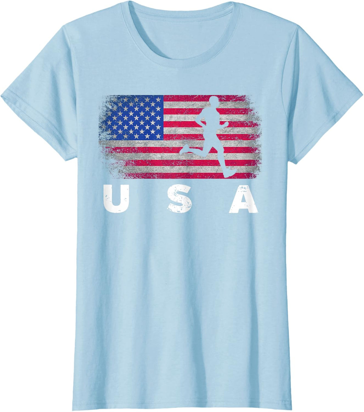 American Flag Track & Field - Cute Field Running Shirt Gift T-Shirt - Baby Blue