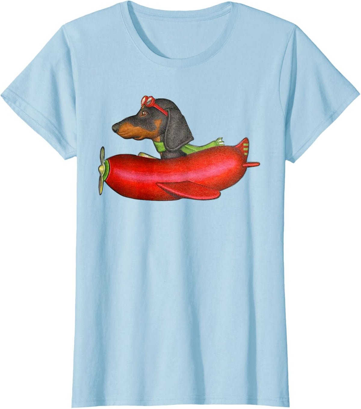 Peach-Bruh Funny Sausage Dachshund Dog Flying Sausage Plane T-Shirt - Baby Blue