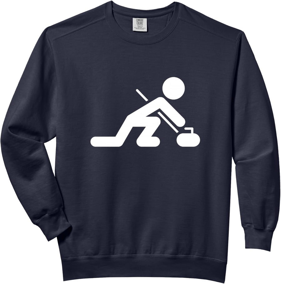 Curling Sport Silhouette Logo Comfort Colors Adult Sweatshirt - Adult Unisex Navy