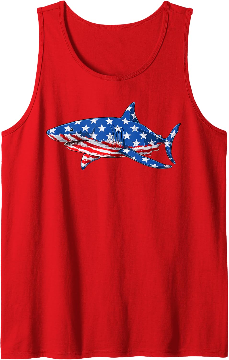 Shark 4th of July Funny American Patriotic USA Sleeveless Tank Top - Red