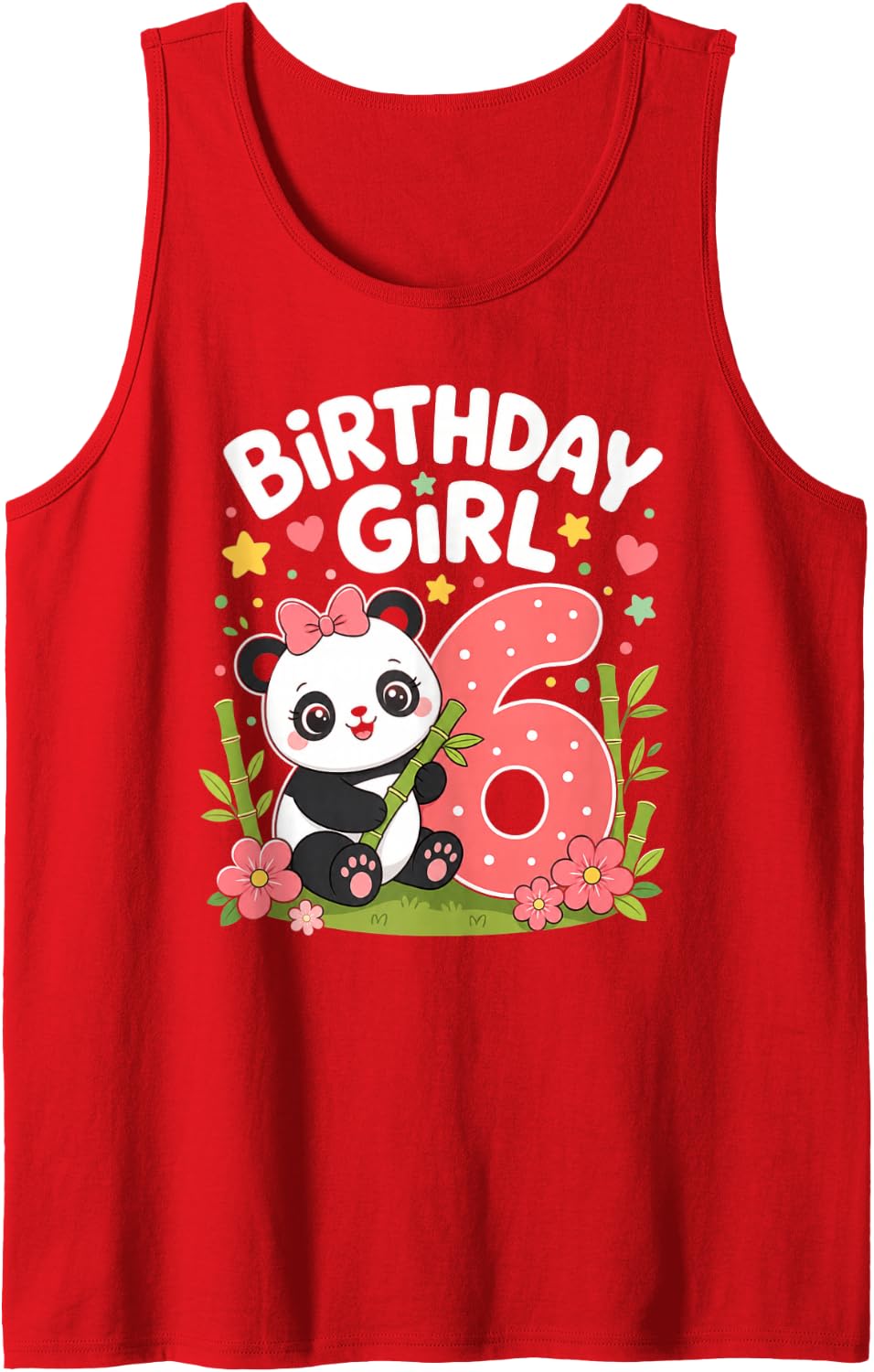 Panda Sixth Birthday Girl Sleeveless Tank Top - Red