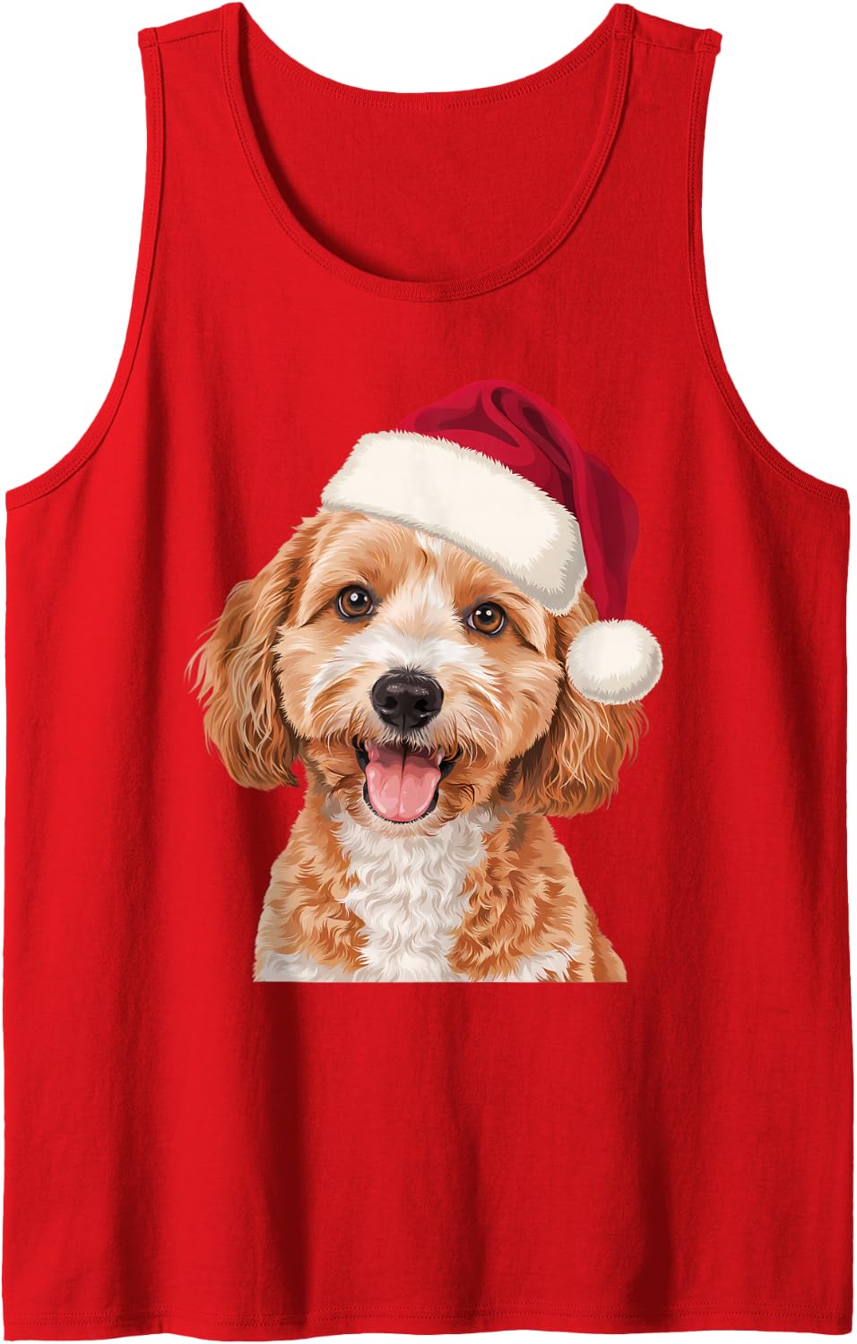 Cute Cavapoo Santa Hat Christmas Portrait Fur Mom and Dad Sleeveless Tank Top - Red