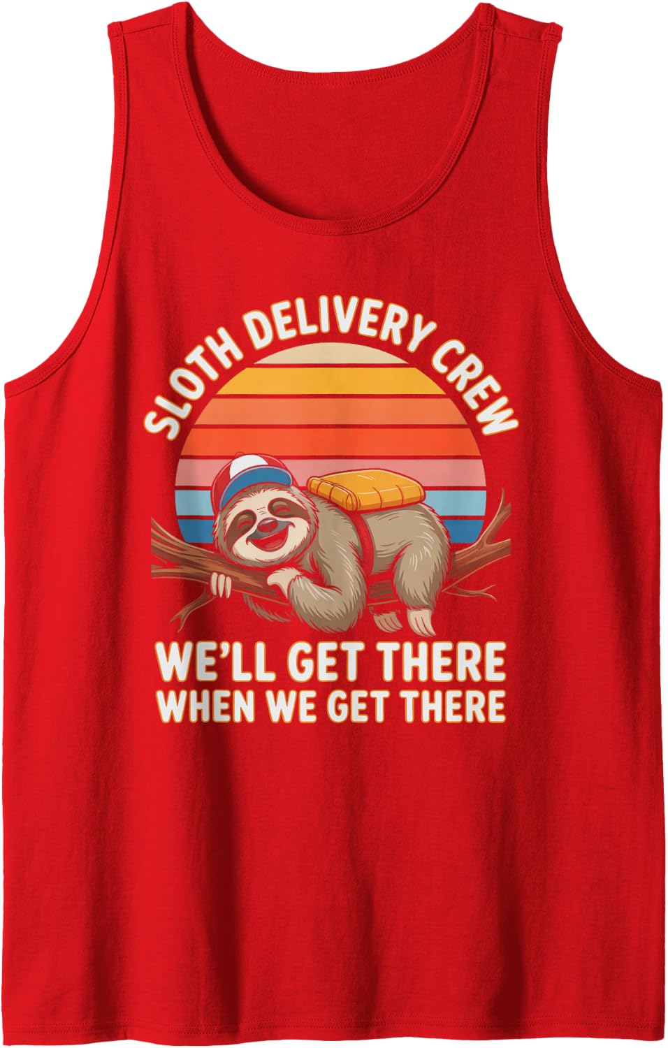 Cute Sloth DELIVERY Crew Service Pizza Guy Award Team Relax Sleeveless Tank Top - Red
