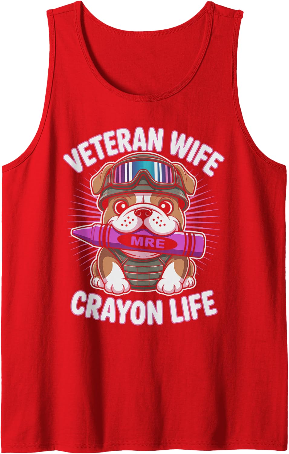 Funny Veteran Wife Crayon Life Vietnam Vet Squad Officer Mom Sleeveless Tank Top - Red