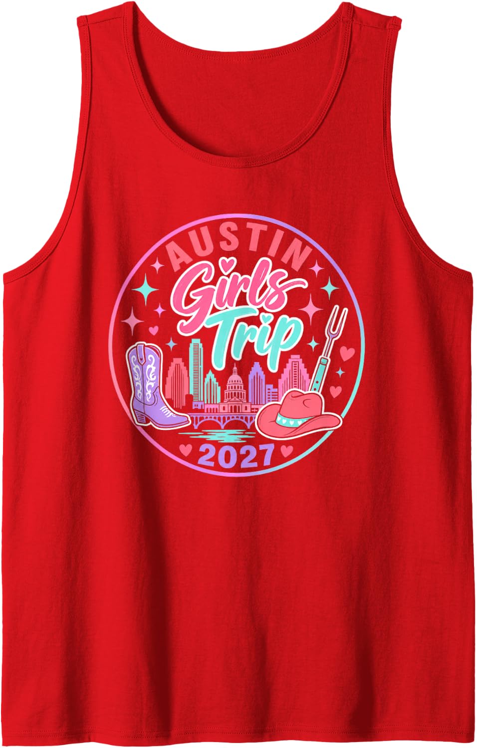 Austin Girls Trip 2027 Cowgirl Getaway Sleeveless Tank Top - Red