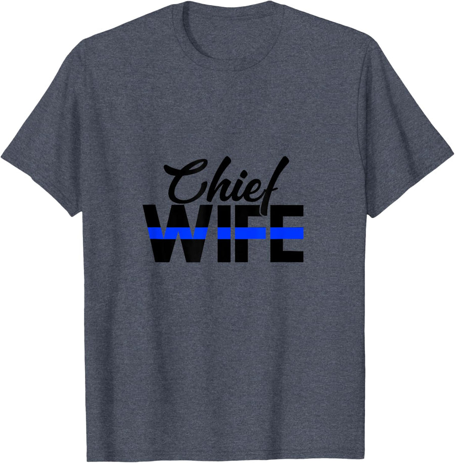 Police Chief Wife Funny Cop Officer Thin Blue Line T-Shirt - Heather Blue